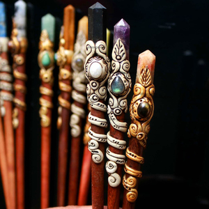 Bâtons de cheveux en bois, 100 pièces, pierres précieuses naturelles mélangées, tour de pierres, bijoux de cheveux en polymère, vente en gros - Product Image 5