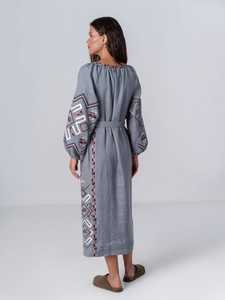 2022 nuevo algodón ucraniano Vyshyvanka bordado diseños patrón Floral Lino manga larga Maxi vestido drapeado volantes para otoño - Product Image 2