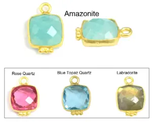 Sameer Art & Craft 5 Pieces Link Multi Gemstone Findings Cushion Shape Faceted Bezel Connector Gold Plated 925 Sterling Silver