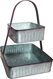 Handmade 2-Tier Galvanized Metal Cake <b>Stand</b> with Unique Design Perfect for Serving <b>Cupcakes</b> Elegant Desserts Events Gatherings - Product Image 4