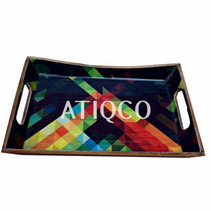Bandeja de madera pintada con estampado multicolor última y moderna bandeja decorativa con estilo lacado bandeja de servicio inteligente superventas esmaltada - Product Image 3