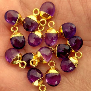 Améthyste Pierres Précieuses De Forme Ovale Plaqué Or Charmes Pendentif - Product Image 1