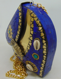 New Style Luxury Genuine Blue Metal Flap Shape Mosaic Stylish Evening Purse Clutch Bag Woman Handbag Elegant Top Classic - Product Image 2