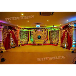 Pilar de fibra de oro para escenario, decoración de escenario de boda, gran South Indian, para recepción - Product Image 1