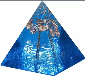 Blue Onyx Orgone Pyramid Spiritual Crystal Gift EMF Protector/ Flower of Life Natural Crystal Pyramid/ Chakra Balancing Orgone