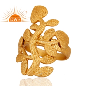 Leaf Designer 925 Sterling Silver Fashion <b>Ring</b> Manufacturer Handmade Gold Plated Jewelry Wholesaler - Product Image 2