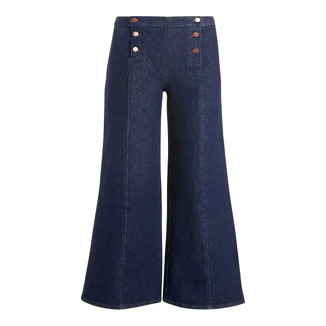 2020 Women's High Rise Sailor Jeans Soft Wide Legs Relaxed Style Ripped Detail Mid Waist Skinny Fit Denim Pants Plus Sizes