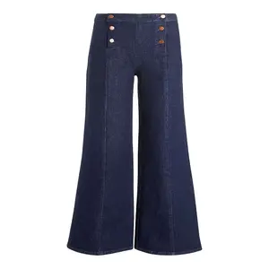 2020 da donna a vita alta Jeans da marinaio morbidi con gambe larghe stile rilassato con dettagli strappati a vita media pantaloni in Denim aderenti taglie forti