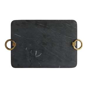 Élégant plateau de service rectangulaire en marbre de granit avec poignée en métal doré Décoration de mariage et de maison élégante - Product Image 1