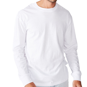 เสื้อยืดคอกลมผู้ชายแบบ OEM สั่งทำพิเศษ ผ้าฝ้าย 100% เสื้อยืดแฟชั่นผู้ชาย เสื้อยืดฟิตเนสผู้ชาย แขนยาว สีขาว - Product Image 4