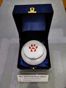 brown odyssey with colourful pet paw hand painted aluminium pet cremation urn <b>funeral</b> <b>supplies</b> Brassworld India - Product Image 6