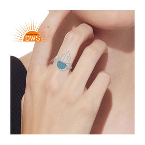 Hamas แหวนเงินแท้ดีไซน์จากธรรมชาติ,แหวนพลอยโมราสีฟ้าผู้จัดจำหน่ายเครื่องประดับ - Product Image 5