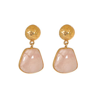 ต่างหูชุบทอง18K 925เงินสเตอร์ลิงประดับพลอยสีโรสควอตซ์น่ารักสไตล์วินเทจสำหรับงานแต่งงานของขวัญงานเลี้ยงหมั้น - Product Image 1