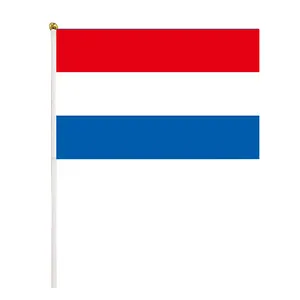 Kustom 12*18 Inci Inggris Bendera Melambai Tangan Genggam Bendera Amerika Bendera Tangan Belanda Logo Kustom Vlag Belanda