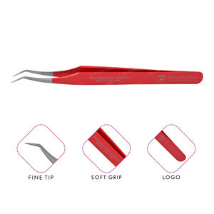 Pinzas para extensión de pestañas de alta calidad, 10mm, 45 grados, Color rojo con punta de mancha, Etiqueta Privada - Product Image 1