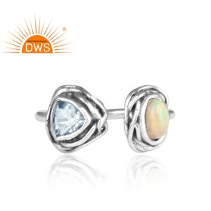Bague Vintage en argent Sterling 925, offre spéciale de bijoux, pierre précieuse bleu, topaze et opale de feu, vente en gros - Product Image 2