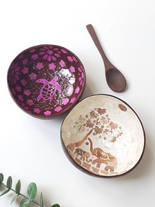 Ensemble de 4 bols en coquille de noix de coco, 8 pièces de bol blanc et marron avec incrustation en perle - Product Image 2