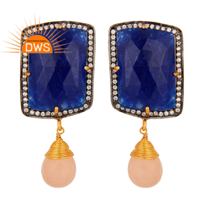 Vêtements de mariage plaqué or en argent sterling Aventurine bleue Boucles d'oreilles pour femmes Fournisseur de bijoux Collection classique - Product Image 1