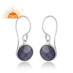 Boucles d'oreilles en argent 925 rhodié blanc, bijoux avec pierre précieuse naturelle ronde en tanzanite, fournisseur de bijoux - Product Image 2