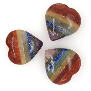 Chakra naturel, pierres de cœur gonflées, cristal de guérison, cœur gonflé collé à sept chakras pour la décoration, cœur gonflé en pierres précieuses à vendre - Product Image 2