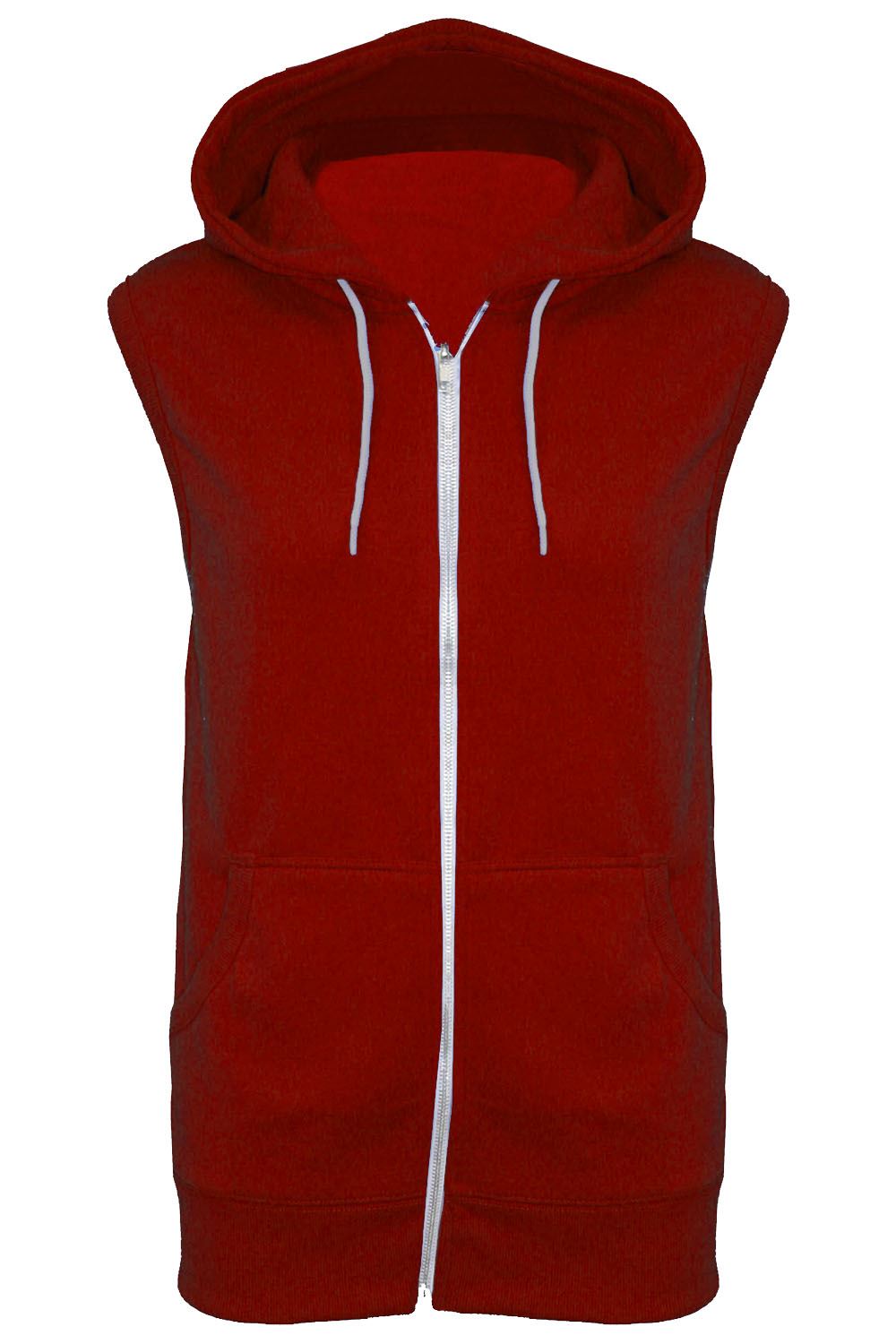 Men's Sleeveless Pullover Hoodie - Solid Cotton Blend Vest Hoodie With Pockets