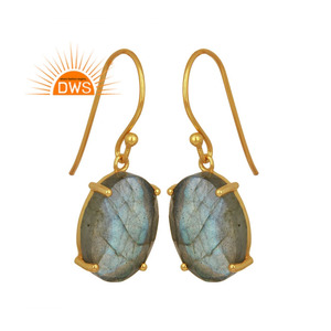 Prong Labradorite Gemstone Boucle D'oreille Plaqué Or Argent Crochet Boucles D'oreilles Indien Gemstone Bijoux Fournisseur Vintage Collection - Product Image 2