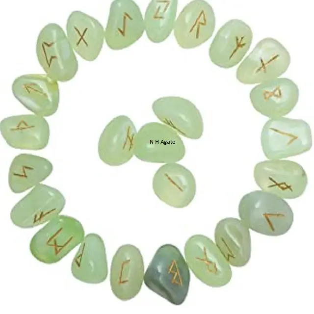 Good Quality Crocon Prehnite Gemstone Rune Stone with Elder Futhark Alphabet Engraved Symbol For Sale Buy Online From N H Agate