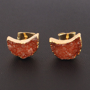 Wholesale natural sugar druzy crescent stud <b>earring</b> <b>gold</b> electroplating handmade stud <b>earring</b> screw post <b>back</b> stud <b>earrings</b> - Product Image 5