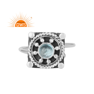 Anillo de piedras preciosas de Topacio azul Natural para niña, proveedor de joyería india, sortija de plata de ley oxidada antigua, joyería al por mayor - Product Image 1