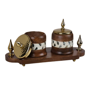 Wooden And Mother Of Pearl Work <b>Nuts</b> Serving Bowl With Tray Superior Quality Chocolate Snacks Dry Fruits Bowl - Product Image 2