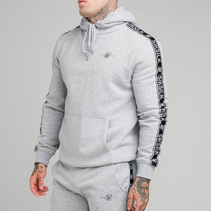 Top Fashion Men Trendy Tracksuits Custom Heather Gray Tracksuit Men French Terry Sweatsuit With Stripe - Product Image 3