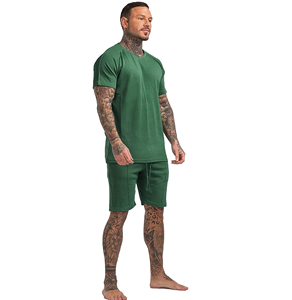 Combinaison de sport 2 pièces en coton respirante avec impression de logo personnalisé pour hommes t-shirt décontracté à manches courtes short en polaire solide écologique - Product Image 4