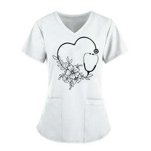 เสื้อยูนิฟอร์มใส่ทำงานสำหรับพยาบาล,เสื้อยืดและกางเกงแพทย์สีพื้นเสื้อคอ V แขนสั้นเครื่องแบบพยาบาล - Product Image 6