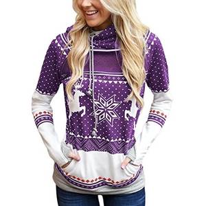 Sudadera Navideña con Capucha Doble y Estampado de Reno para Mujer, Estilo Casual - Product Image 1