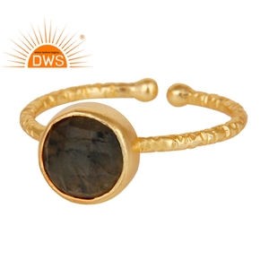 Round Natural <b>Labradorite</b> Gemstone 925 Sterling Silver <b>Ring</b> Gold Plated Woman's Weddings <b>Ring</b> Jewelry Manufacturer - Product Image 1