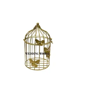 Metal yuvarlak şekil asılı kuş kafesi en kaliteli altın ev ve bahçe kullanımı demir tel evcil hayvan kafesi en çok satan el yapımı fantezi kafes