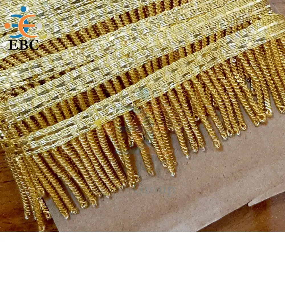 Altın külçe saçak Trim toptan saçak püskül kenar dekoratif malzeme külçe tel fransız metalik iplik OEM özelleştirilmiş