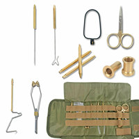 Kit d'outils de montage de mouches en acier inoxydable avec pochette, ciseaux, bobine, pince à hackle, pince à dubbing or/argent, livraison rapide, marque personnalisée Stream