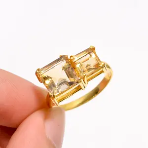 Anello citrino naturale ammiccante gioiello in argento 925 argento Sterling 18k oro Vermeil regalo da sposa due pietra citrino anello