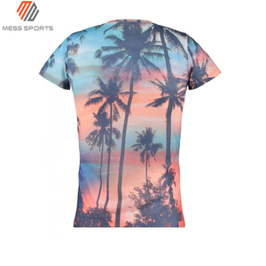 T-shirt à manches courtes pour homme, col rond, avec impression photo de palmiers au coucher du soleil, coupe décontractée, respirant, en polyester tricoté - Product Image 3
