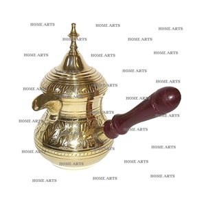 Théière en laiton doré de qualité exclusive avec poignée en bois, forme ronde, pour servir le thé arabe - Product Image 6