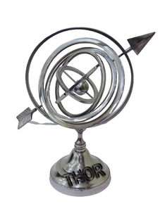 Decoración Náutica para el hogar y la Oficina Globo armilar de latón de 12 pulgadas con acabado plateado Globo de mesa con base de madera - Product Image 2