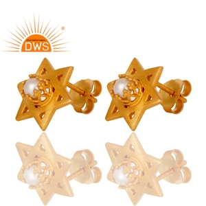 Boucles d'oreilles en perles pour femmes, plaqué or 18k, modèle étoile, bijoux en argent 925, vente en gros - Product Image 2