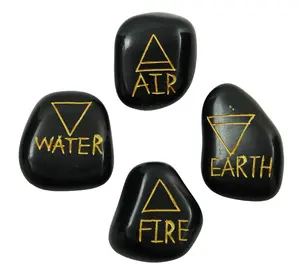Juego de chakras naturales de 4 piedras de obsidiana negra, gemas curativas de Reiki