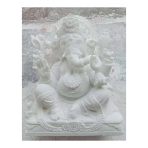 Estatua de Dios Ganesha sentado para adoración, mármol blanco puro sin manchas - Product Image 1