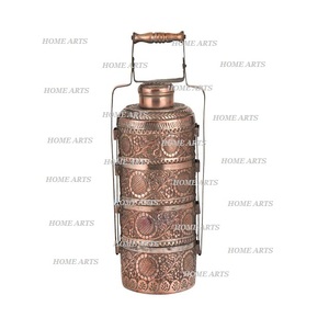 Antique Design Brass <b>Lunch</b> <b>Tiffin</b> <b>Box</b> Embossed Design Round Shape Picnic <b>Tiffin</b> <b>Box</b> For Wholesale Supplier - Product Image 4