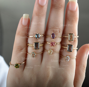 แหวนแต่งงานโซลิแทร์สีทอง14K แบบแข็งอัญมณีควอทซ์ธรรมชาติเครื่องประดับสำหรับงานปาร์ตี้สุดหรู - Product Image 5