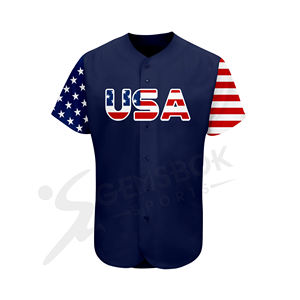 เสื้อเบสบอลที่กำหนดเองขายส่งผู้ชายสหรัฐอเมริกาอเมริกา Sublimated พิมพ์น้ำหนักเบาระบายอากาศเบสบอลย์100% โพลีเอสเตอร์ - Product Image 4