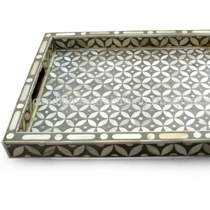 Bandeja para servir con incrustaciones de hueso, resina MDF y mármol con incrustaciones de nácar para hoteles, restaurantes, hogares o utensilios de cocina - Product Image 1