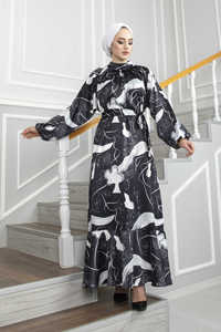 Tissu en satin à motifs Modeste Fashion Abaya Tunique Robe Dames Filles Vêtements islamiques Robes turques Lycra Hijab XS Mariage - Product Image 6